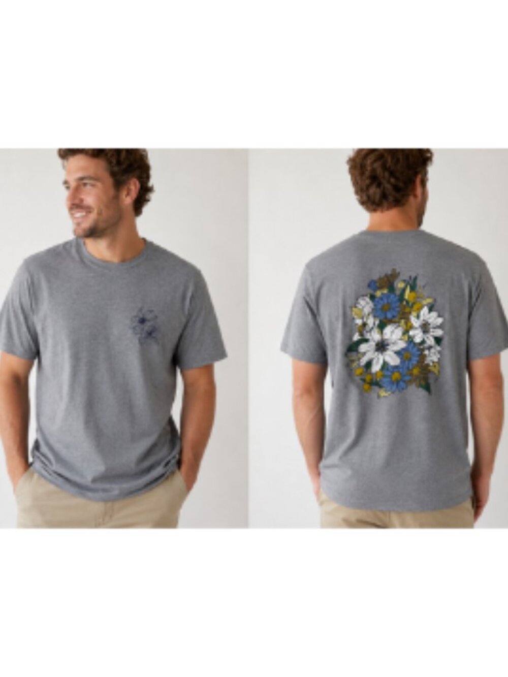 Goodfellow Floral Graphic T Shirt Mens Large Gray Crew Neck Short Sleeve NWT